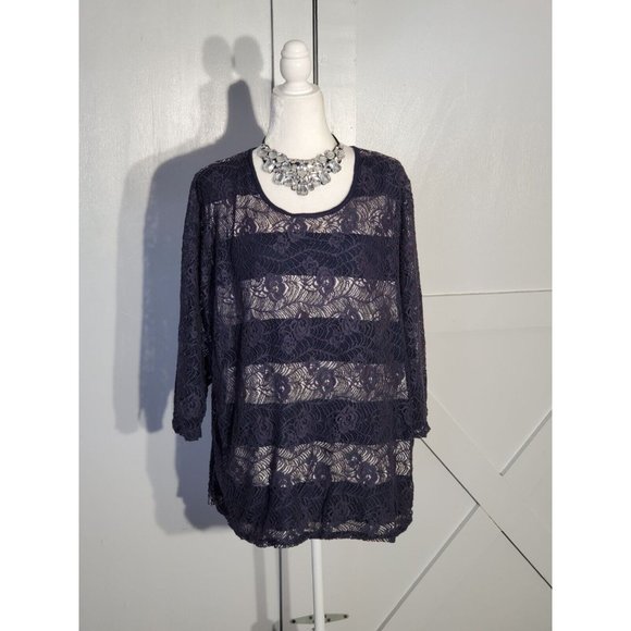 CJ BANKS LACE BLOUSE COLOR BLUE/WHITE 3/4 SLEEVE POLY/COTTON SIZE 3X - Picture 1 of 6
